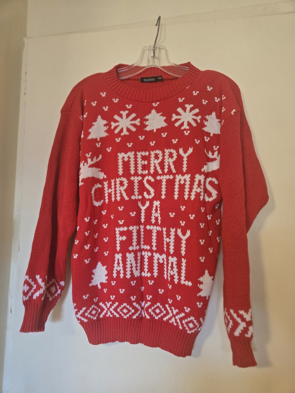 Boohoo Red 'Merry Christmas Ya Filthy Animal' Holiday Sweater